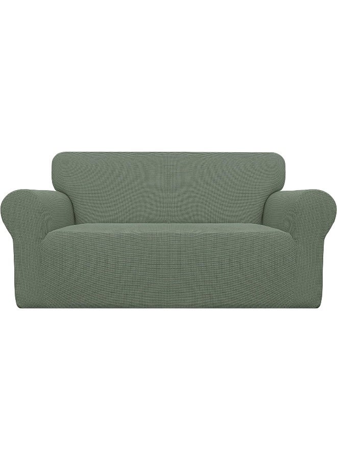 Easy-Going EasyGoing Stretch Loveseat Slipcover 1Piece Sofa Cover Furniture Protector Couch Soft with Elastic Bottom for Kids Polyester Spandex Jacquard Fabric Small Checks Loveseat Greyish Green - Image 2