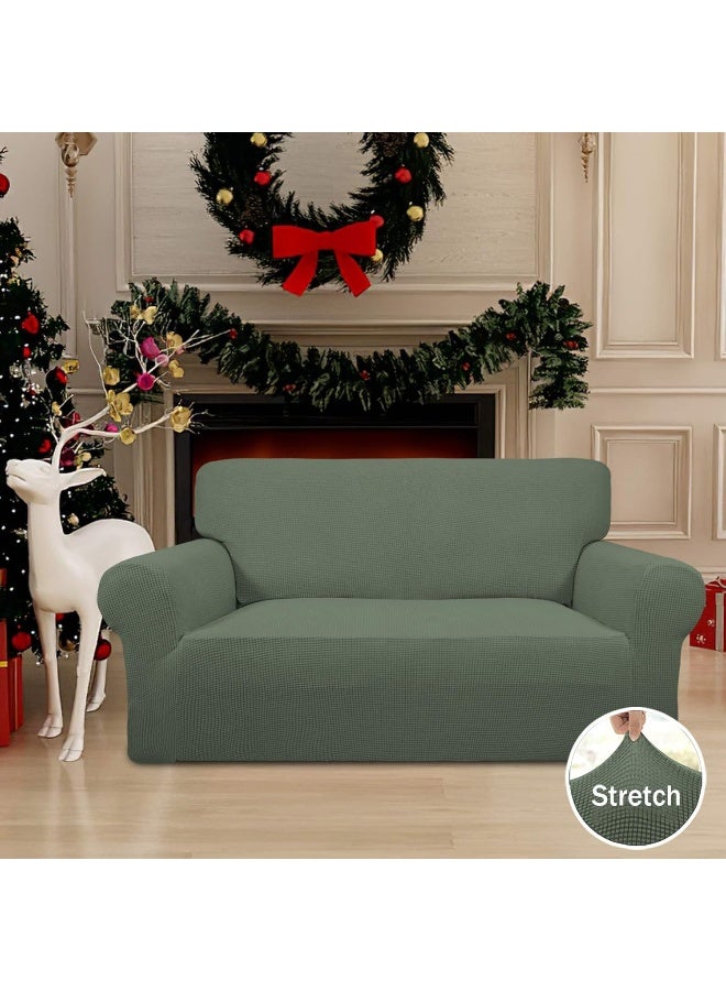 Easy-Going EasyGoing Stretch Loveseat Slipcover 1Piece Sofa Cover Furniture Protector Couch Soft with Elastic Bottom for Kids Polyester Spandex Jacquard Fabric Small Checks Loveseat Greyish Green - Image 4