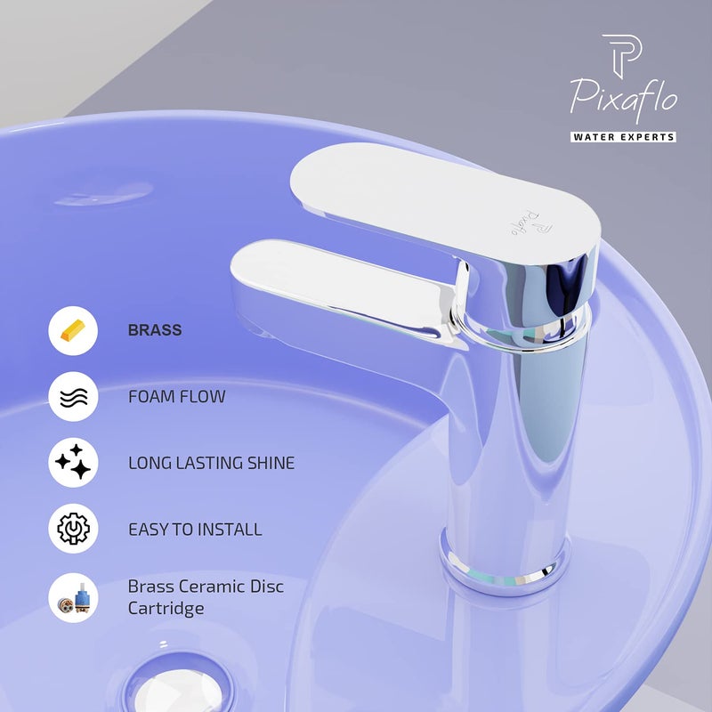 Pixaflo Koroit Brass Single Lever Basin Mixer Hot and Cold Faucet with 450 mm Long Braided Hoses Chrome - Image 4