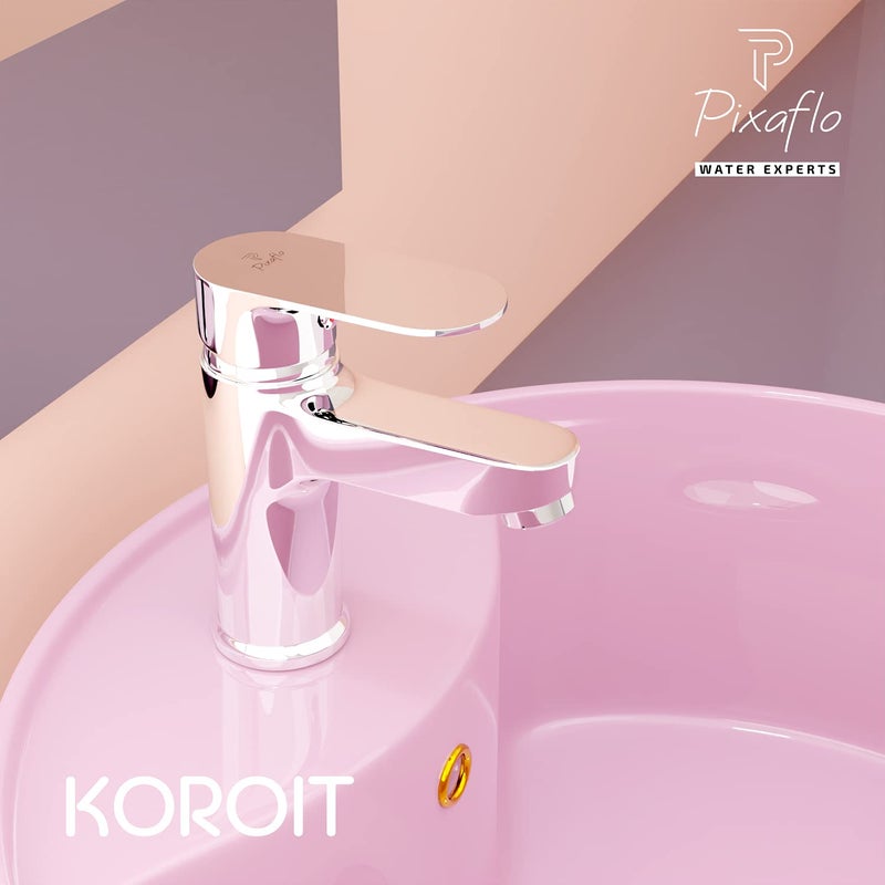 Pixaflo Koroit Brass Single Lever Basin Mixer Hot and Cold Faucet with 450 mm Long Braided Hoses Chrome - Image 5