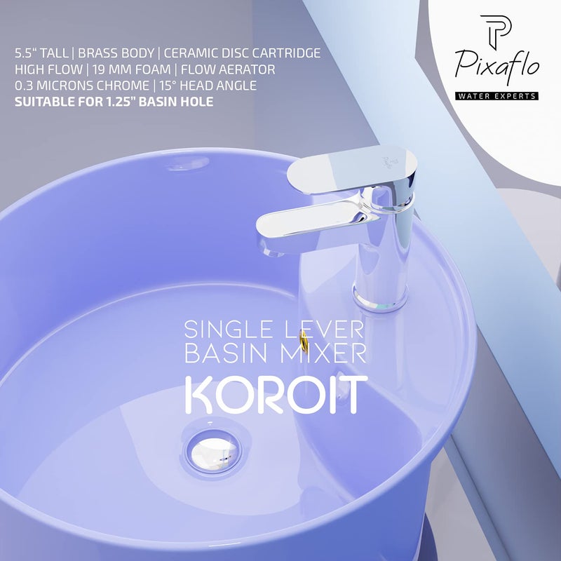 Pixaflo Koroit Brass Single Lever Basin Mixer Hot and Cold Faucet with 450 mm Long Braided Hoses Chrome - Image 3