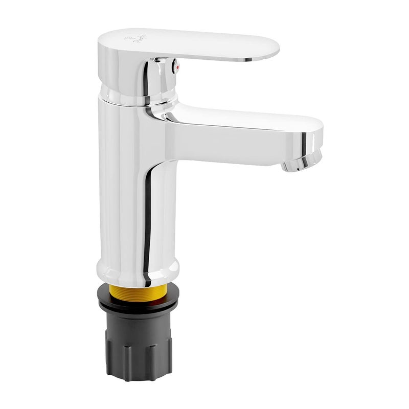 Pixaflo Koroit Brass Single Lever Basin Mixer Hot and Cold Faucet with 450 mm Long Braided Hoses Chrome - Image 1