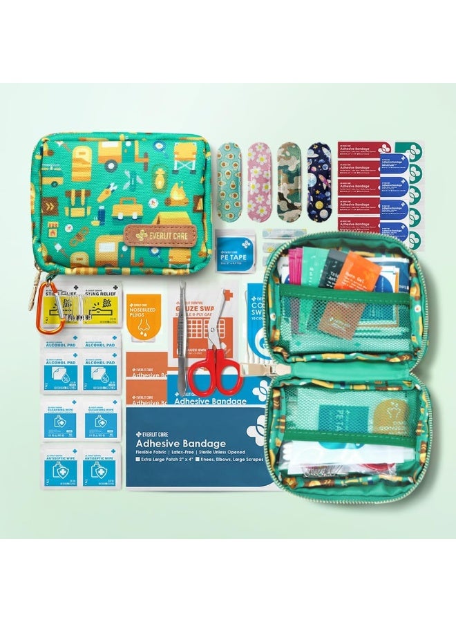 EVERLIT CARE EVERLIT Mini Rescue Pack | 105 Medical Essentials Organized in Portable Storage Bag | Pocket Size Kids First Aid Kit with D Ring | Small Family-Friendly Travel Medical Kit (Camping) - Image 2
