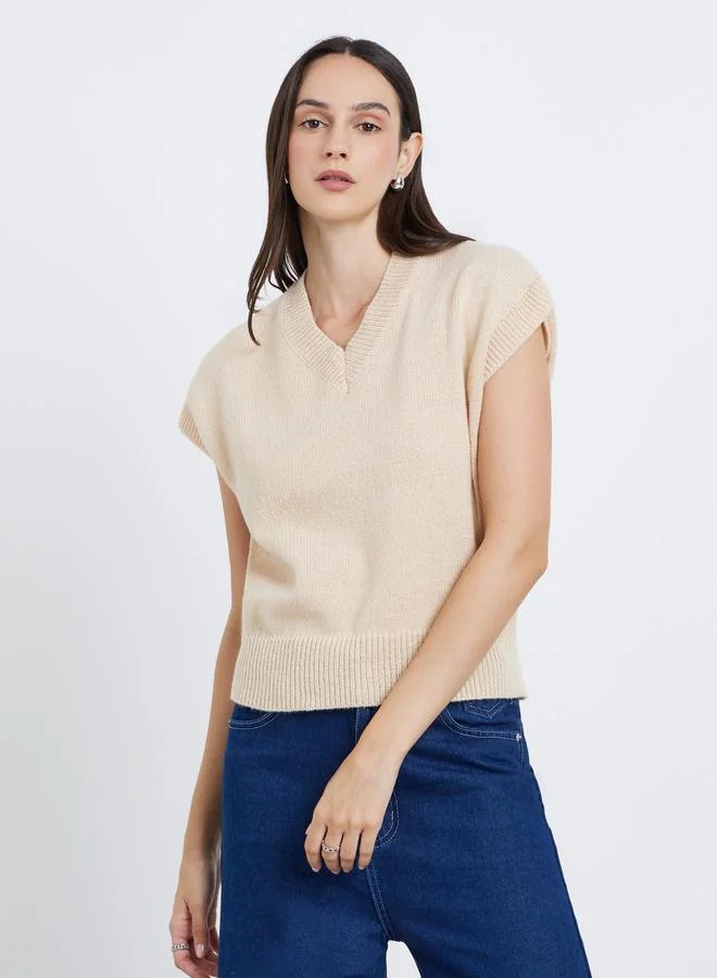 Styli Styli Women Beige Boxy Fit Knit Vest