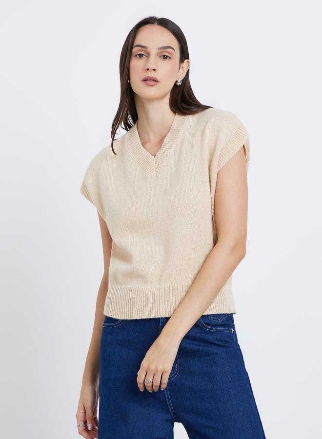 Styli Women Beige Boxy Fit Knit Vest - Image 4
