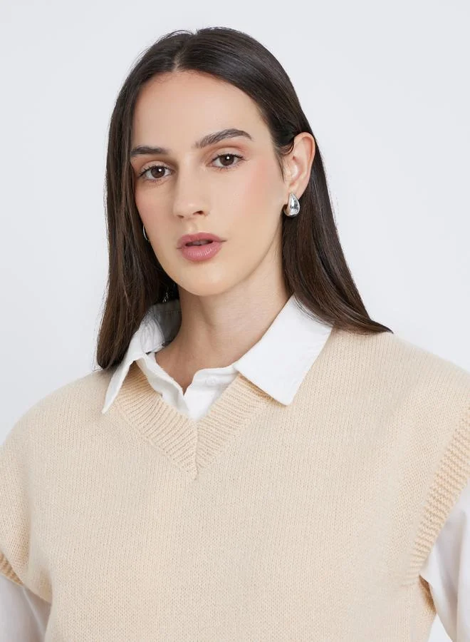 Styli Styli Women Beige Boxy Fit Knit Vest