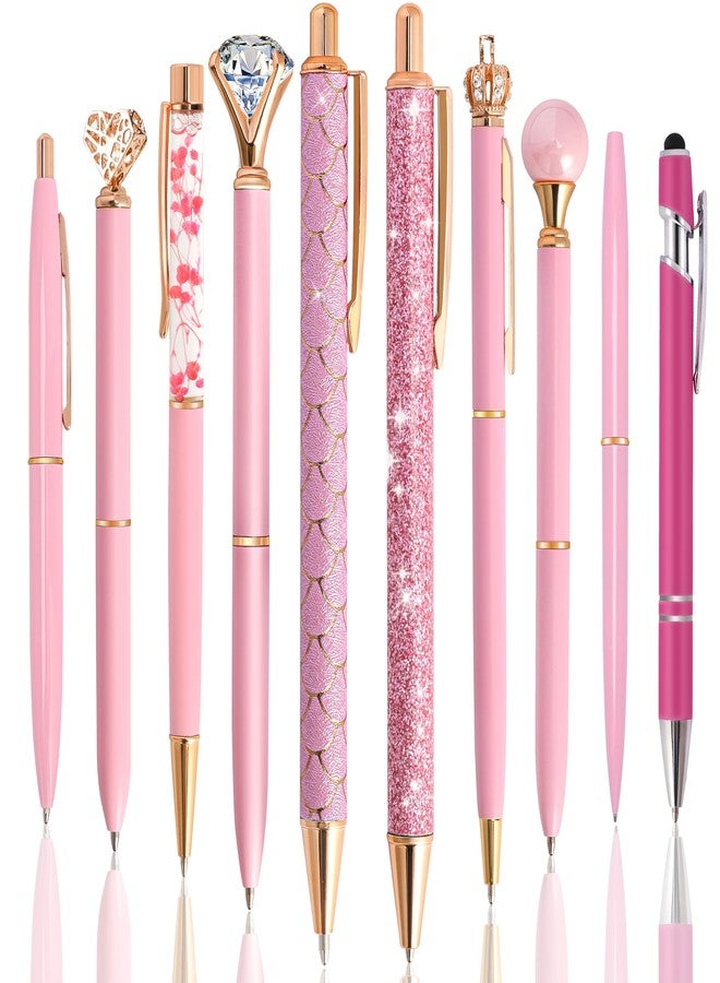 DAIKOYE 10 Pcs Ballpoint Pens Set Party Favors for Kids Pink Gifts Pink Pens for Women Girls Office Supplies School Supplies Black Ink Metal Crystal Diamond Pens - Image 1