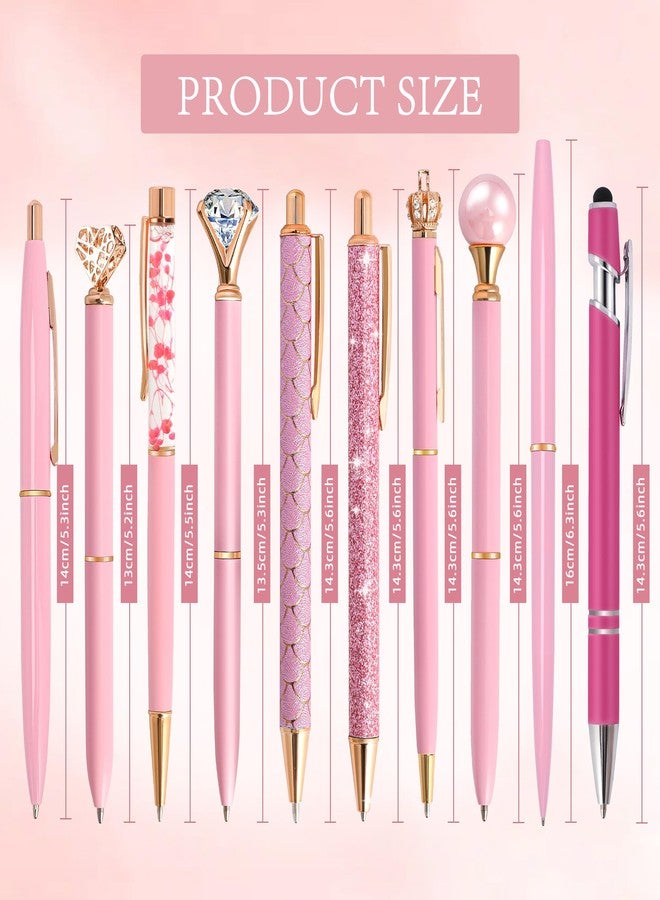DAIKOYE 10 Pcs Ballpoint Pens Set Party Favors for Kids Pink Gifts Pink Pens for Women Girls Office Supplies School Supplies Black Ink Metal Crystal Diamond Pens - Image 2
