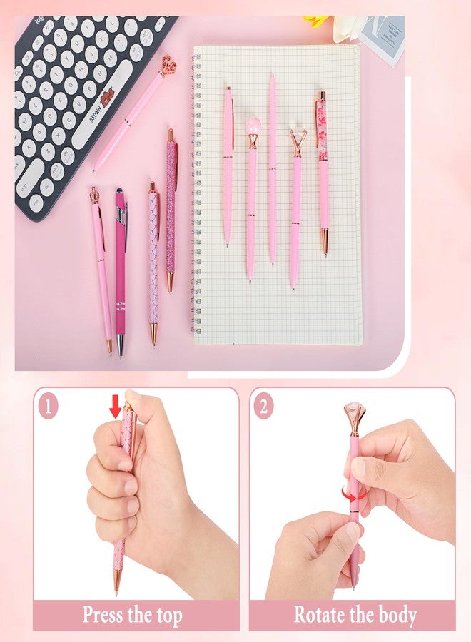 DAIKOYE 10 Pcs Ballpoint Pens Set Party Favors for Kids Pink Gifts Pink Pens for Women Girls Office Supplies School Supplies Black Ink Metal Crystal Diamond Pens - Image 4