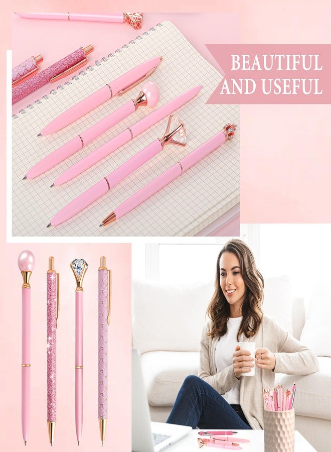 DAIKOYE 10 Pcs Ballpoint Pens Set Party Favors for Kids Pink Gifts Pink Pens for Women Girls Office Supplies School Supplies Black Ink Metal Crystal Diamond Pens - Image 3