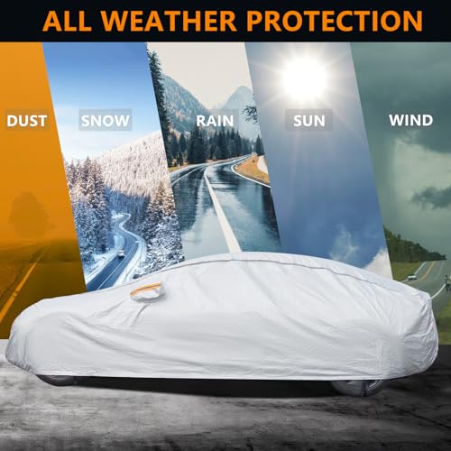 WMCHEYI Car Cover Waterproof All Weather,6 Layers Car Covers for Automobiles, Full Exterior Cover with Zipper, Outdoor Car Cover Sun UV Rain Snow Wind Protection, Fit for 185"(185*70*59 inch)Sedan - Image 4