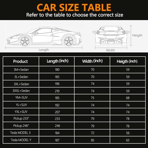 WMCHEYI Car Cover Waterproof All Weather,6 Layers Car Covers for Automobiles, Full Exterior Cover with Zipper, Outdoor Car Cover Sun UV Rain Snow Wind Protection, Fit for 185"(185*70*59 inch)Sedan - Image 5