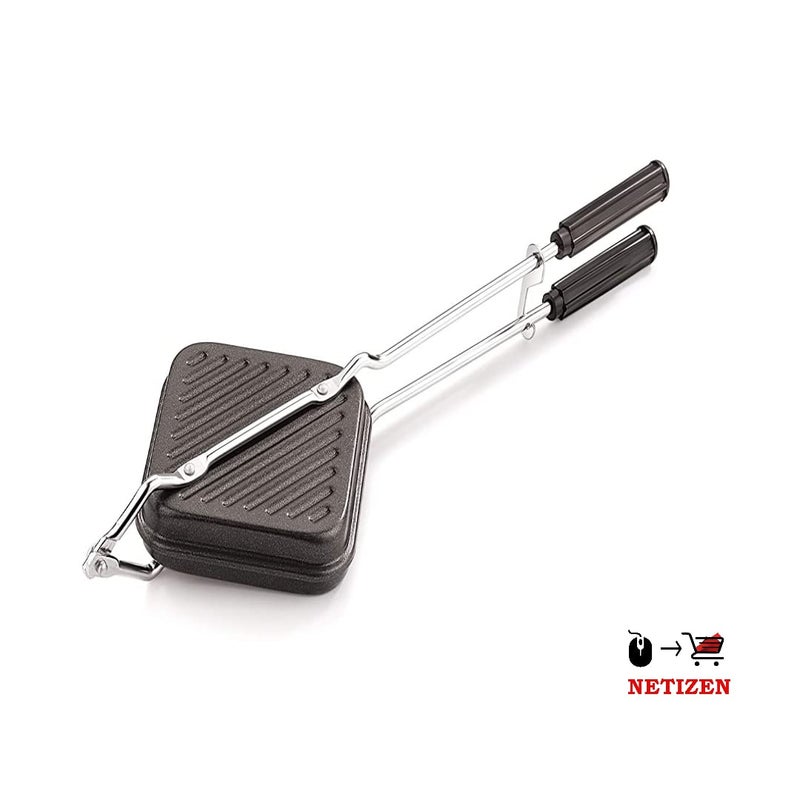 NETIZEN NonStick Non Electric Aluminium 2 Slice Grill Sandwich Bread Toaster Black Pack of 1 Grill Toaster - Image 4