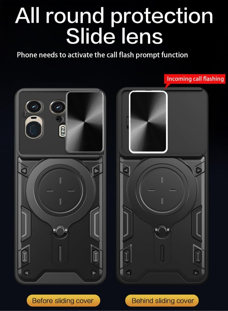 Motorola Edge 50 Ultra 5G Case Cover, Slide Camera Lens Cover, 360°Rotating Kickstand Ring, Bumper Shockproof Phone Case，Compatible with Car Magnetic Mount Mobile Phone Case For Motorola Edge 50 Ultra 5G Black - Image 4