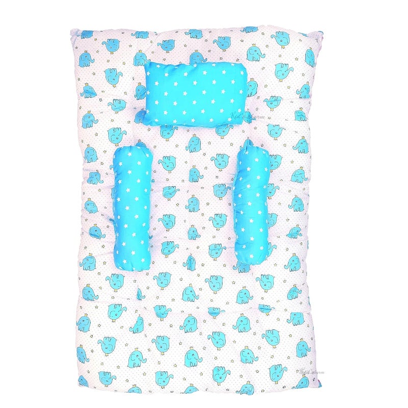 Kid's Charm Kids Charm Baby Sleeping ElephantMega Portable 2 in 1 for 4 to 8 Months New Born Baby Baby Sleeping Bed Cotton PillowBlue - Image 1