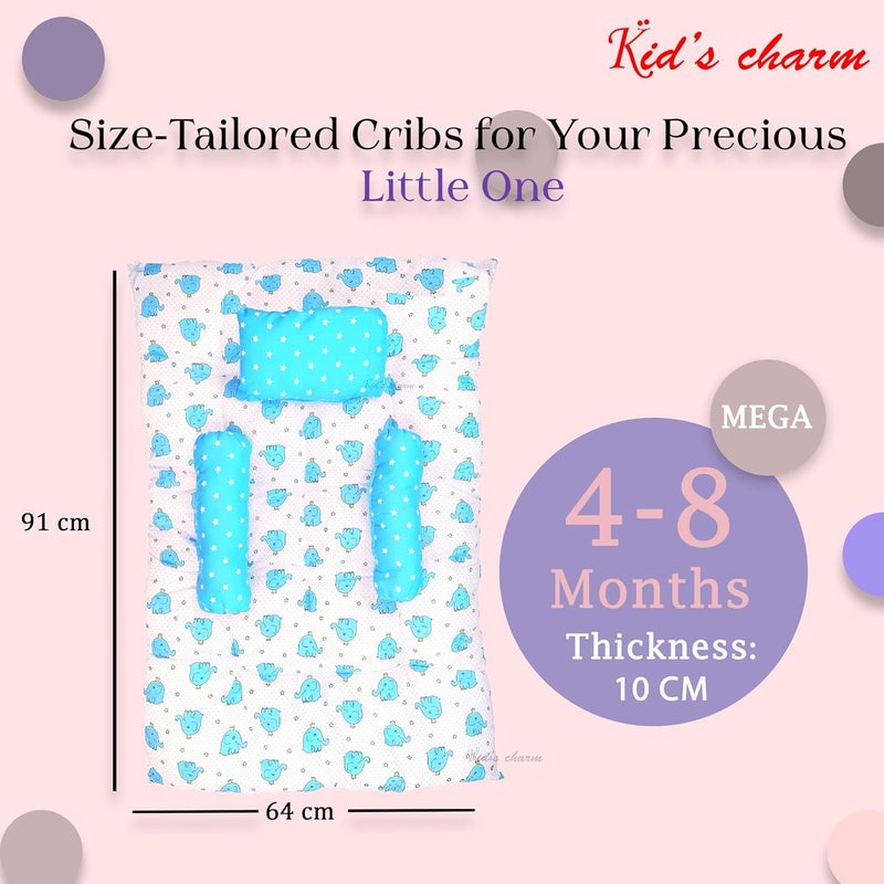 Kid's Charm Kids Charm Baby Sleeping ElephantMega Portable 2 in 1 for 4 to 8 Months New Born Baby Baby Sleeping Bed Cotton PillowBlue - Image 2