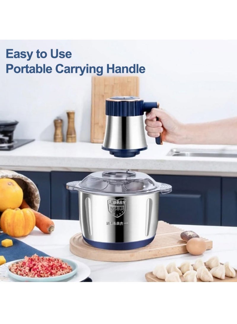 AMINAC - Food Processor, 5-Speed Food Chopper Meat Grinder with 5L Stainless Steel Bowl, 6 Bi-Level Blades for Chopping, Grinding, Mincing, Whisking, Meal Prep, 500w, Blue - Image 1