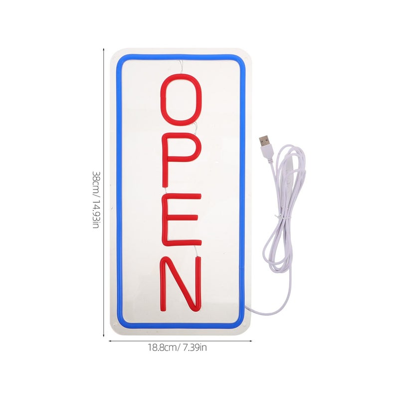 لافتة نيون عمودية LED مفتوحة، ضوء أكريليك أحمر، مقاس 18.8 × 38 سم، مزودة بطاقة USB، زينة حائط - Image 3