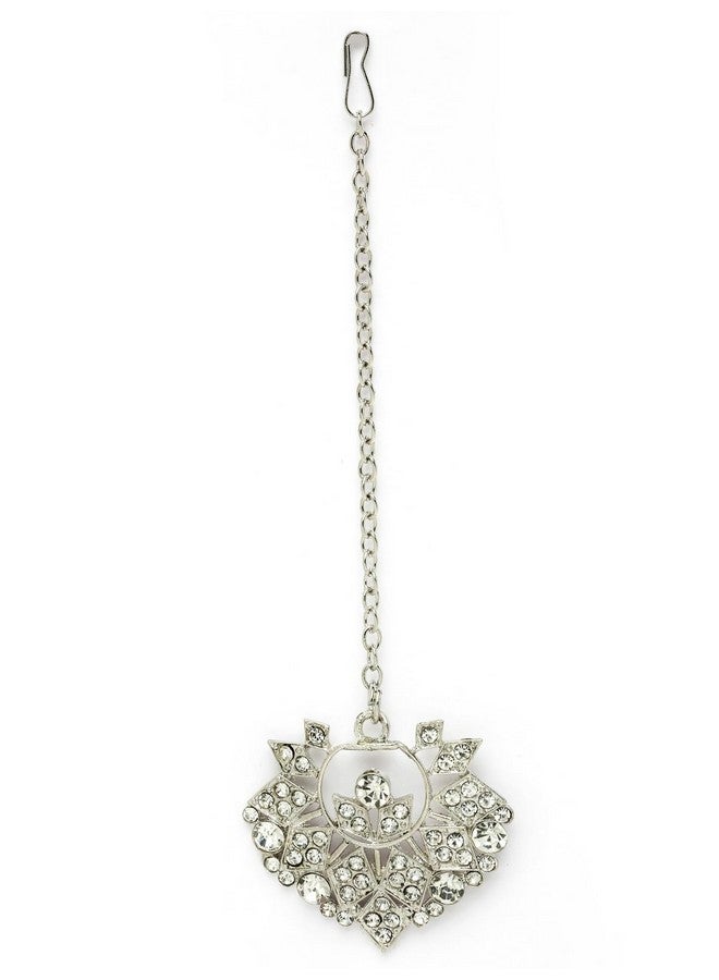 Sukkhi Universal Rhodium Plated Silver AD Stone Choker Necklace Set With Earring And Maangtika | Jewellery Set For Women (NS105486) - Image 5