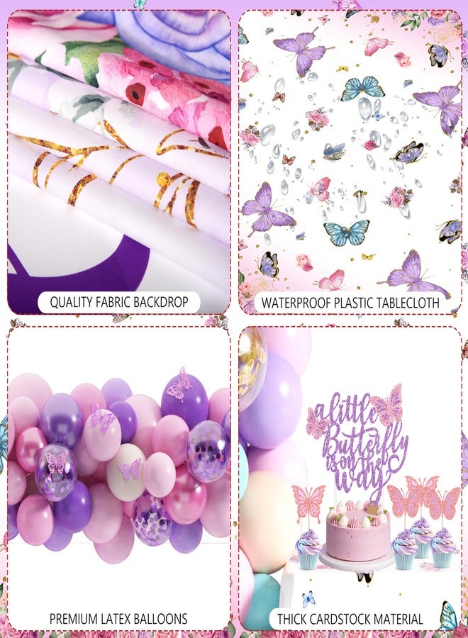 TREWAVE Butterfly Baby Shower Decorations for Girls A Little Butterfly Is On The Way Party Backdrop Butterfly Cake Toppers Stickers Pink Purple Balloons Baby Boxes for Girl Birthday Baby Shower Decor - Image 4