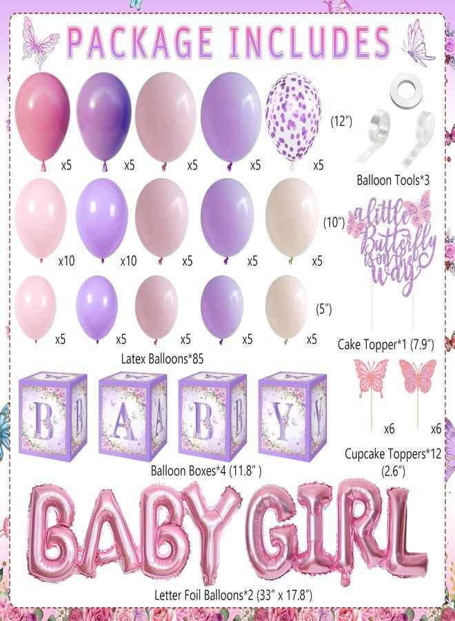 TREWAVE Butterfly Baby Shower Decorations for Girls A Little Butterfly Is On The Way Party Backdrop Butterfly Cake Toppers Stickers Pink Purple Balloons Baby Boxes for Girl Birthday Baby Shower Decor - Image 2