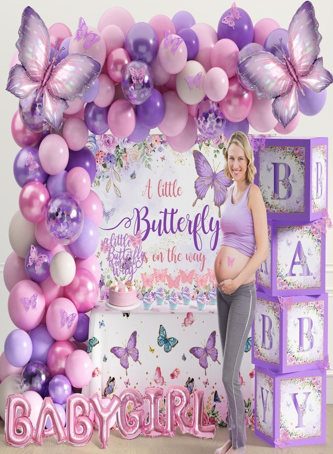 TREWAVE Butterfly Baby Shower Decorations for Girls A Little Butterfly Is On The Way Party Backdrop Butterfly Cake Toppers Stickers Pink Purple Balloons Baby Boxes for Girl Birthday Baby Shower Decor - Image 5