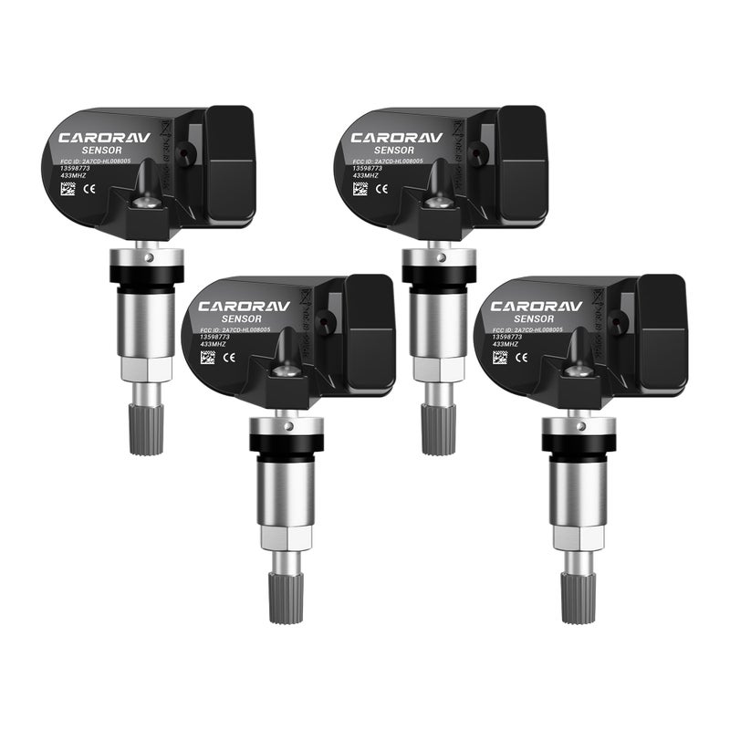 GM Tire Pressure Monitoring System Sensor fit for Chevy Silverado Malibu GMC Cadillac Buick 433MHz TPMS Sensor Replaces 13598773 13512347 13516165 4 Pack 4 Replaceable Valve Stems