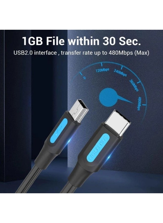 VENTION USB 2.0 C Male to Mini-B Male 2A Cable Black Model # COWBD - Image 4