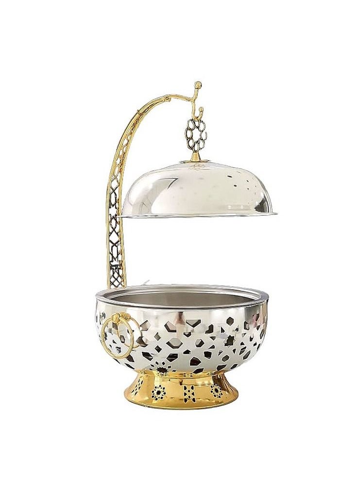 ماركة غير محددة - سخان بوفيه رخامي دائري مع غطاء وحامل، تصميم فاخر، فضي، 4 لتر - Image 1