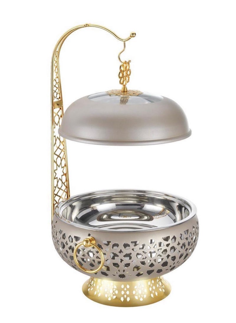 ماركة غير محددة - سخان بوفيه رخامي دائري مع غطاء وحامل، تصميم فاخر، فضي، 4 لتر - Image 1