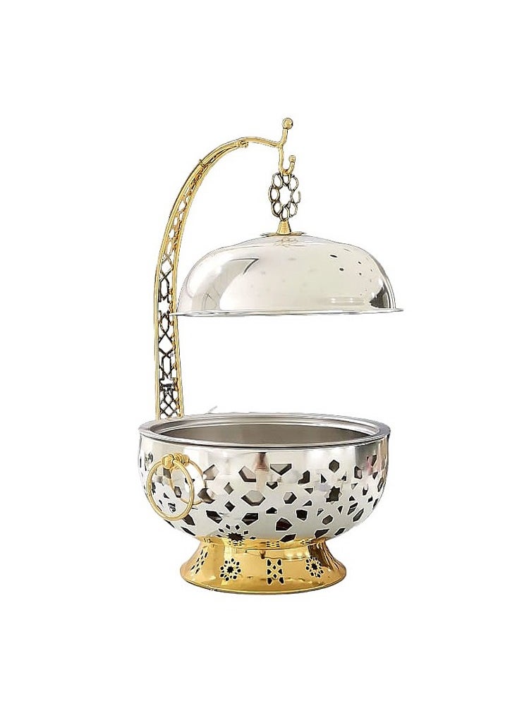 ماركة غير محددة - سخان بوفيه رخامي دائري مع غطاء وحامل، تصميم فاخر، فضي، 4 لتر - Image 1