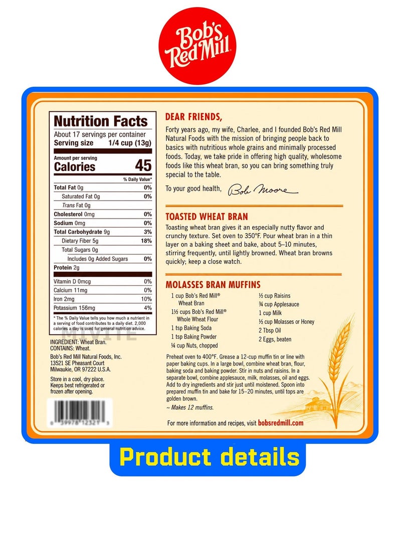 Bob's Red Mill, Wheat Bran, 8 oz (227 g) - Image 2