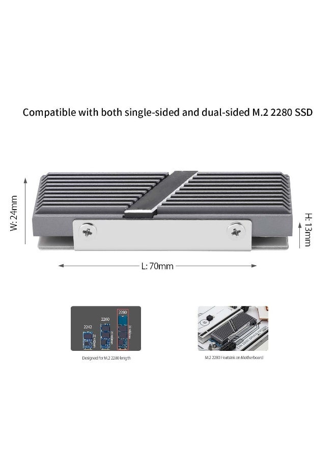 TR-M.2 2280 Type A G 2280 Heatsink for SSD Cooling M.2 2280 Heatsink Cooler, Aluminum, with 2 Thermal Conductivity, Desktop High Performance SSD Cooler (Gray) - Image 3