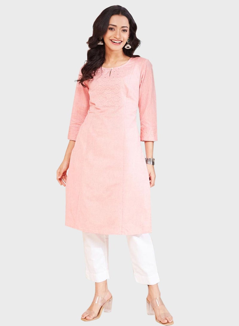 Fabindia Embroidered Slim Fit Kurta - Image 1