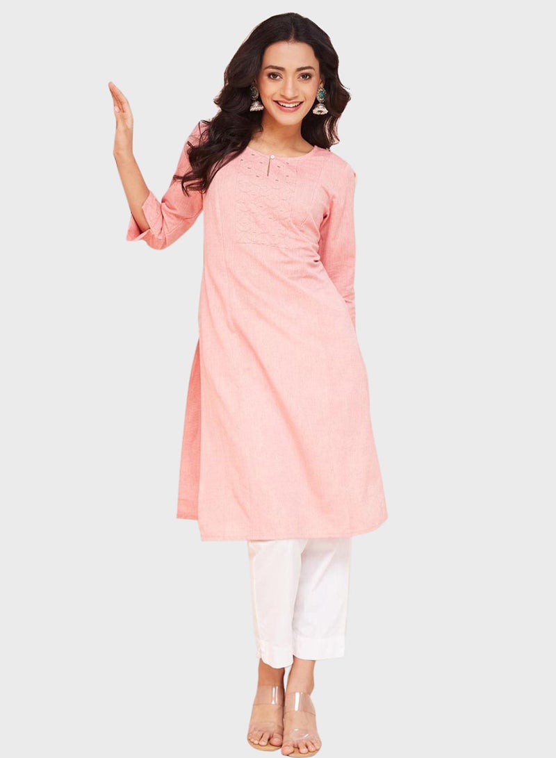 Fabindia Embroidered Slim Fit Kurta - Image 3