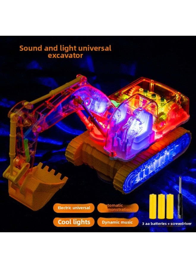 Baby Electric Toy Car Universal Gear Excavator Music Light 1 4 Years Old Boy Female 3 Years Old Children 2 Cars-Color:【yellow】 Transparent Gear Excavator 198-15-Scale:+3 Aa Batteries + Screwdriver - Image 1