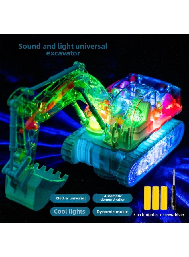 Baby Electric Toy Car Universal Gear Excavator Music Light 1 4 Years Old Boy Female 3 Years Old Children 2 Cars-Color:【yellow】 Transparent Gear Excavator 198-15-Scale:+3 Aa Batteries + Screwdriver - Image 4