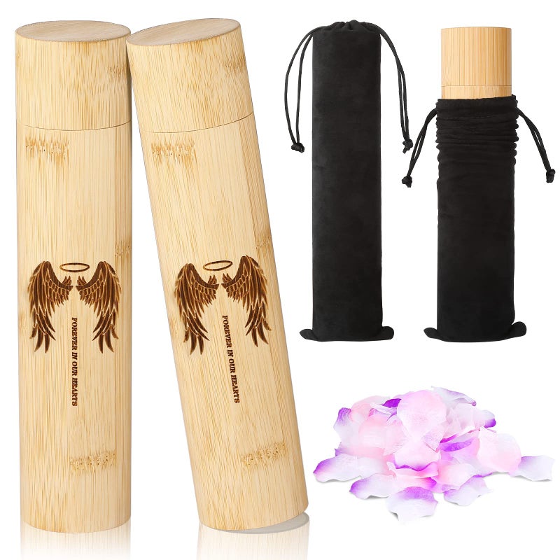 Bamboo Scattering Urn for Human AshesEco Friendly Biodegradable Urn for Human Ashes9x2 Small Scattering Tube for Human Adult Pet Cat Dog Ashes Set of 2Angel Wings Pattern