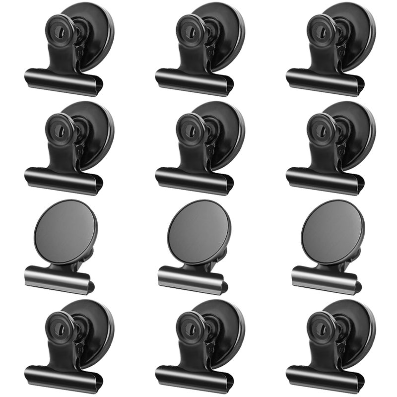 Grtard 12pack Fridge Magnets Refrigerator Magnets Magnetic Clips Heavy Duty Detailed List Display Paper Fasteners on Home Office Teaching Black 12