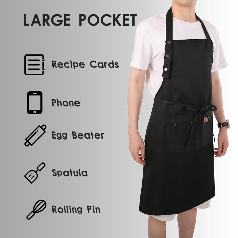 Yuubin Extra Large Aprons for Men, Adjustable Button Bib Apron with 3 Pockets Chef Cooking Kitchen Aprons Women,Water & Oil Resistant - Image 4