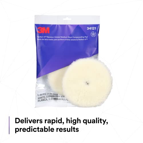 3M Perfect-It Random Orbital Medium Wool Compounding Pad, 5"/130 mm, White, 34121, Orbital Pads for Automotive Compounding and Polishing - Image 5