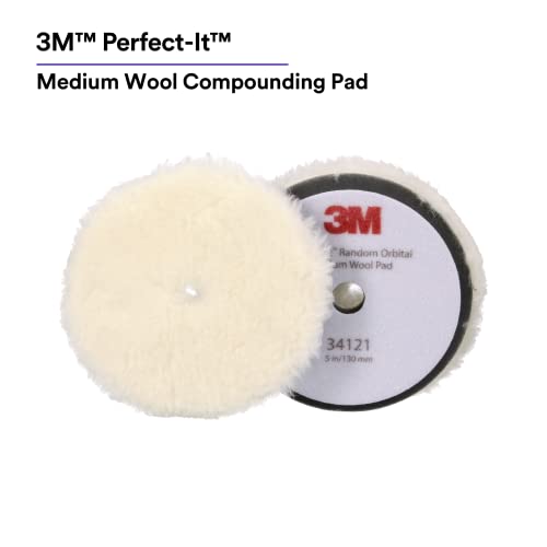 3M Perfect-It Random Orbital Medium Wool Compounding Pad, 5"/130 mm, White, 34121, Orbital Pads for Automotive Compounding and Polishing - Image 2