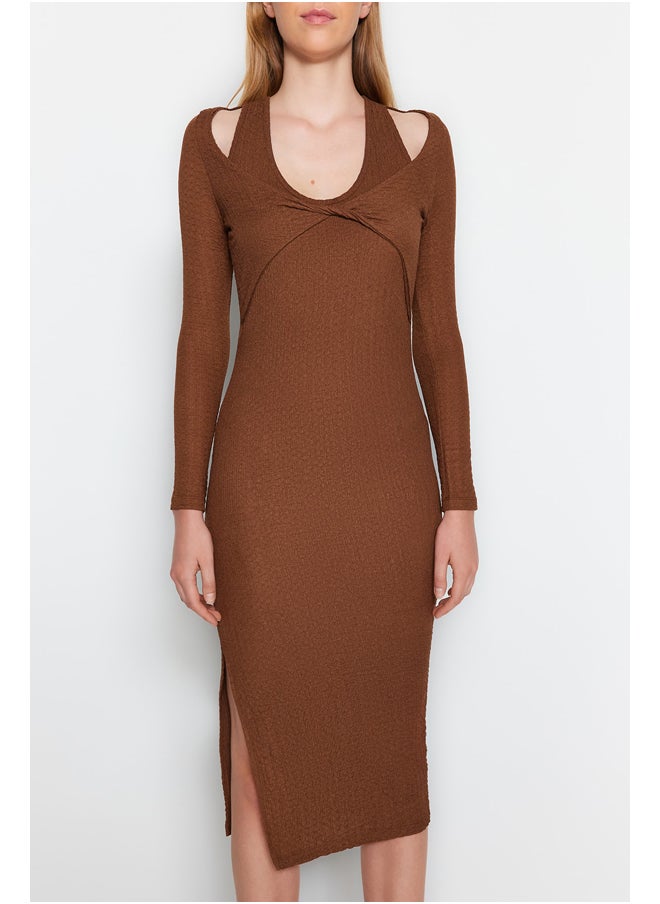 trendyol - Brown Textured Fitted Midi Bolero Detailed, Flexible Knit Dress TWOAW24EL00760. - Image 1