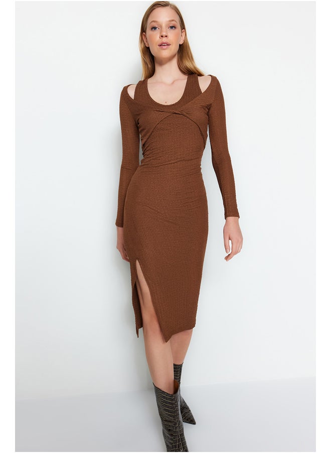 trendyol - Brown Textured Fitted Midi Bolero Detailed, Flexible Knit Dress TWOAW24EL00760. - Image 1