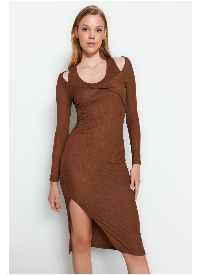 trendyol - Brown Textured Fitted Midi Bolero Detailed, Flexible Knit Dress TWOAW24EL00760. - Image 1