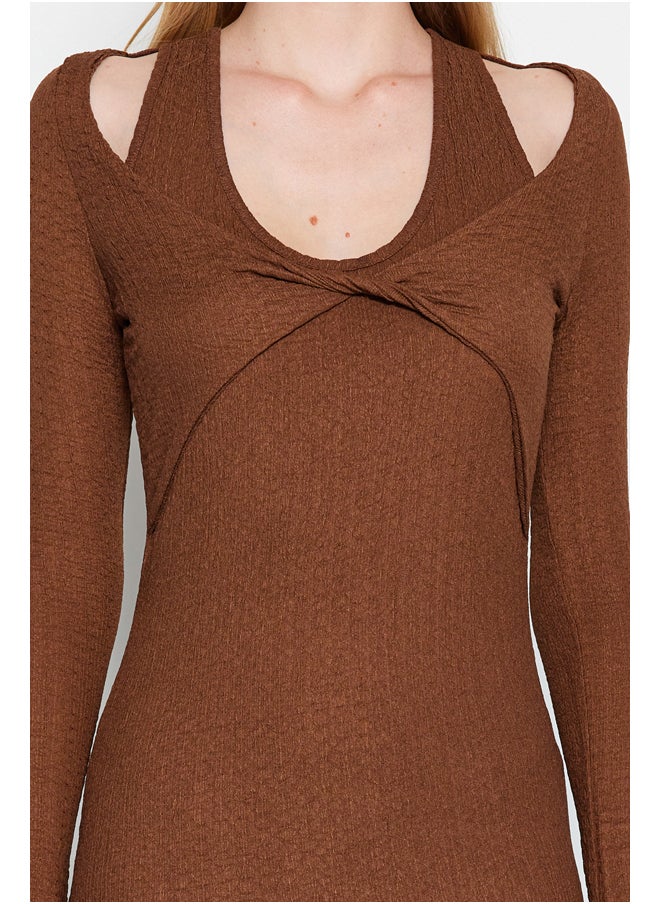 trendyol - Brown Textured Fitted Midi Bolero Detailed, Flexible Knit Dress TWOAW24EL00760. - Image 1