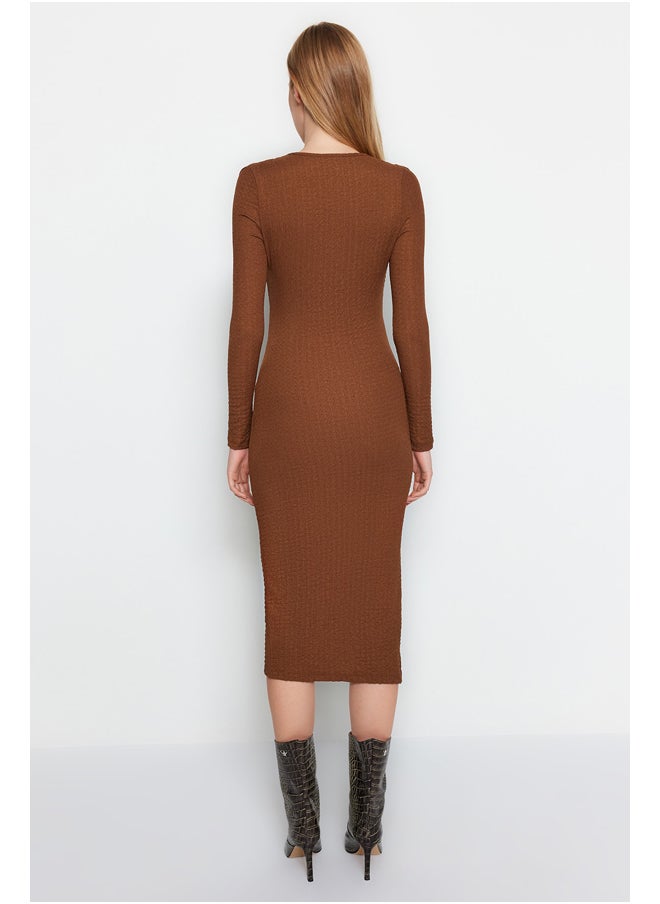 trendyol - Brown Textured Fitted Midi Bolero Detailed, Flexible Knit Dress TWOAW24EL00760. - Image 1