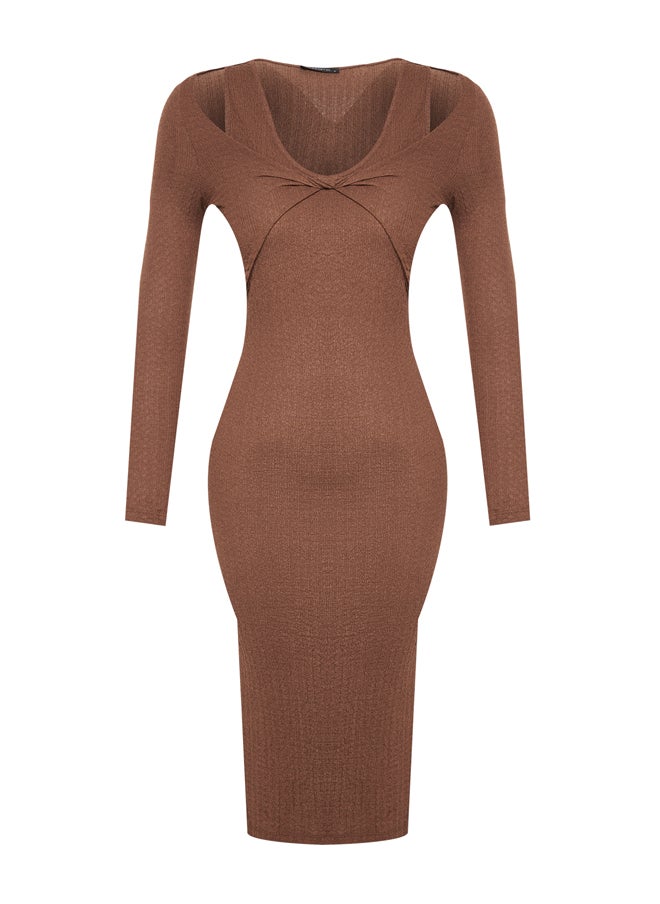 trendyol - Brown Textured Fitted Midi Bolero Detailed, Flexible Knit Dress TWOAW24EL00760. - Image 1