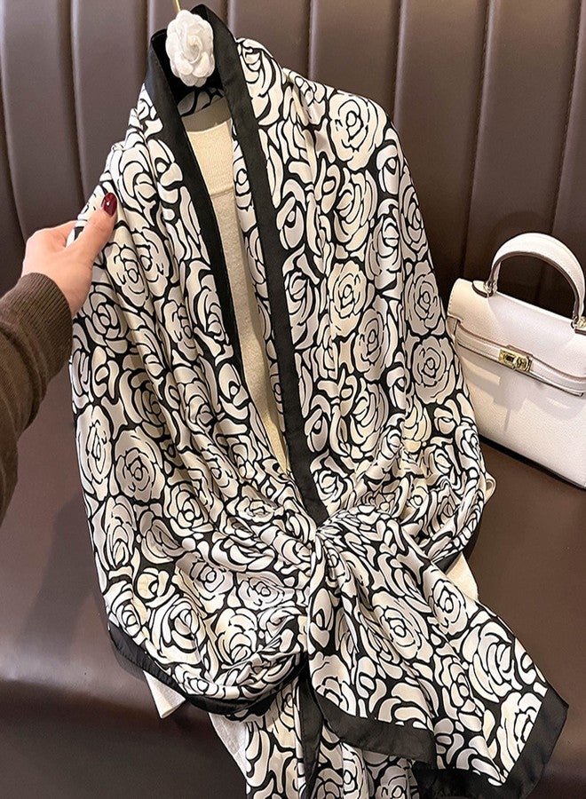 Aufeel Fashion Scarves 100% Silk Felling Scarf Long Lightweight Sunscreen Shawls Wrap for Women Hair Scarves, Flower Print, L - Image 3