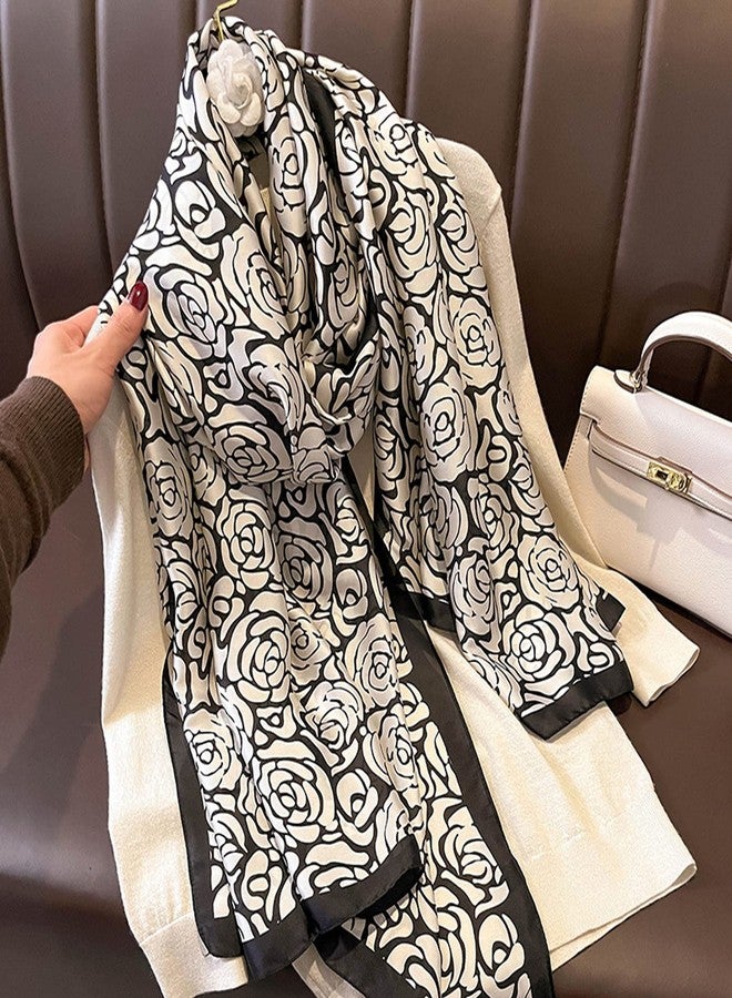 Aufeel Fashion Scarves 100% Silk Felling Scarf Long Lightweight Sunscreen Shawls Wrap for Women Hair Scarves, Flower Print, L - Image 2